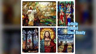 Painéis de vitral pintados à mão com decoração luxuosa